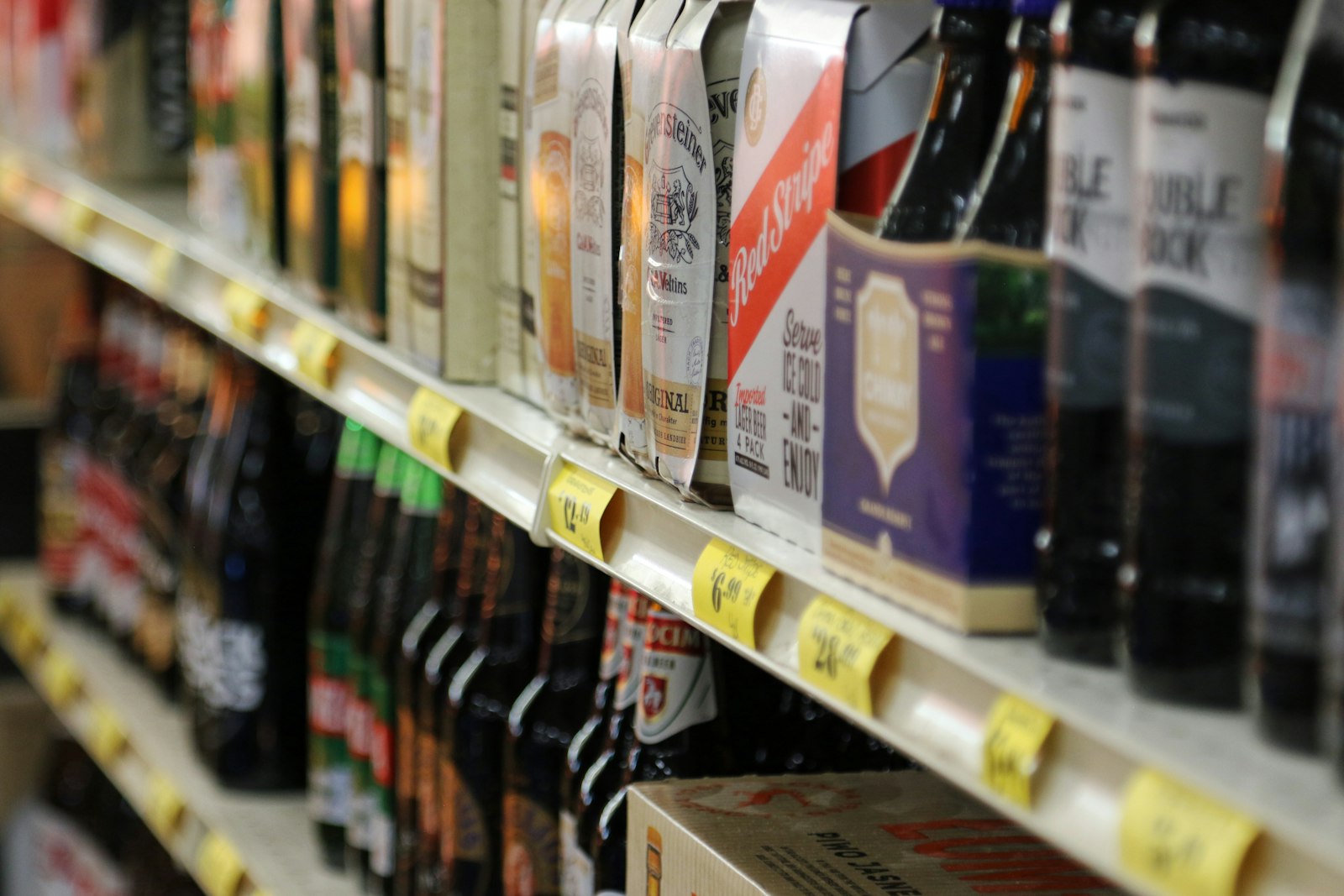 Specialty grocery shelf with premium packaged products