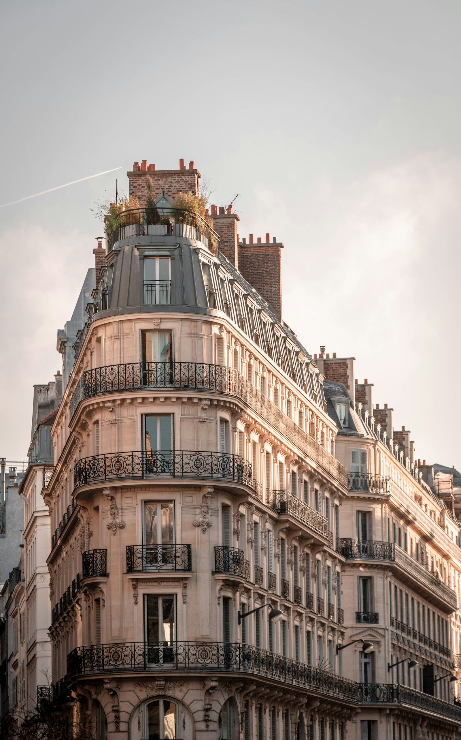 Architectural facade detail of a Parisian building, natural light
